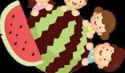 卡通人吃瓜,瓜果飘香欢乐无限